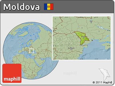 Physical Location Map of Moldova, savanna style outside, hill shading