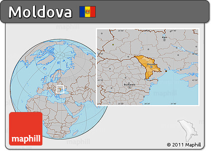 Political Location Map of Moldova, gray outside