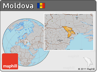 Political Location Map of Moldova, gray outside