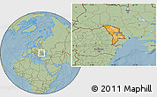 Political Location Map of Moldova, savanna style outside, hill shading