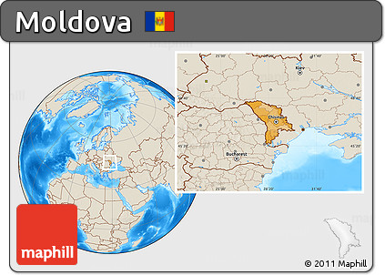 Political Location Map of Moldova, shaded relief outside