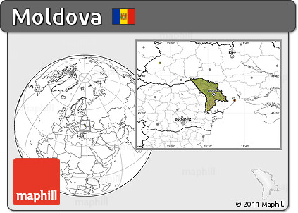 Satellite Location Map of Moldova, blank outside