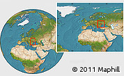 Satellite Location Map of Moldova, within the entire continent