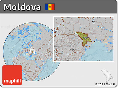 Satellite Location Map of Moldova, gray outside, hill shading
