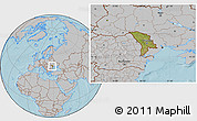 Satellite Location Map of Moldova, gray outside, hill shading