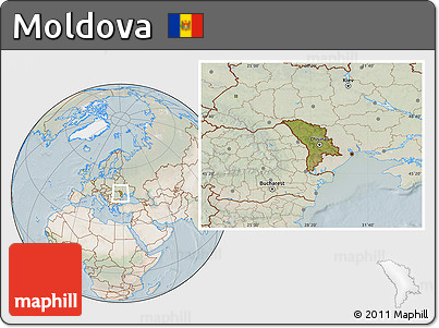 Satellite Location Map of Moldova, lighten