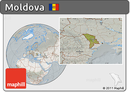 Satellite Location Map of Moldova, lighten, semi-desaturated
