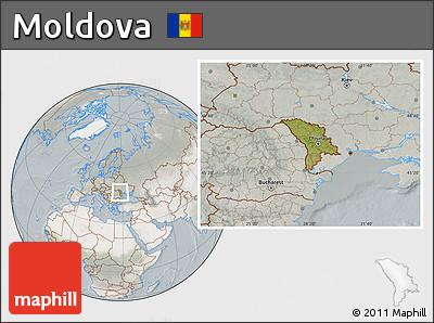 Satellite Location Map of Moldova, lighten, semi-desaturated