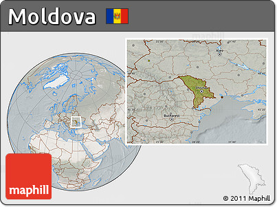 Satellite Location Map of Moldova, lighten, semi-desaturated