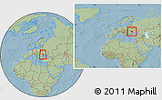 Savanna Style Location Map of Moldova, within the entire continent, hill shading