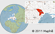 Savanna Style Location Map of Moldova, highlighted continent, hill shading