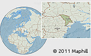 Savanna Style Location Map of Moldova, lighten, land only, hill shading