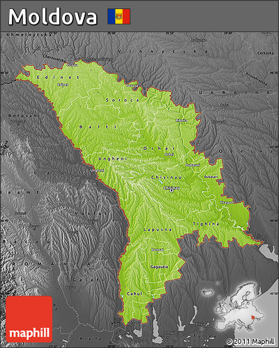 Physical Map of Moldova, darken, desaturated