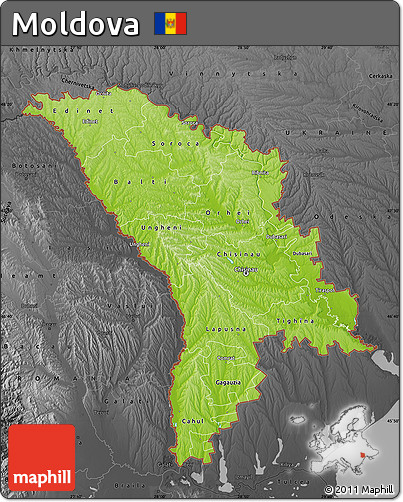 Physical Map of Moldova, darken, desaturated