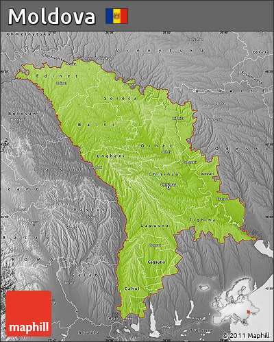 Physical Map of Moldova, desaturated