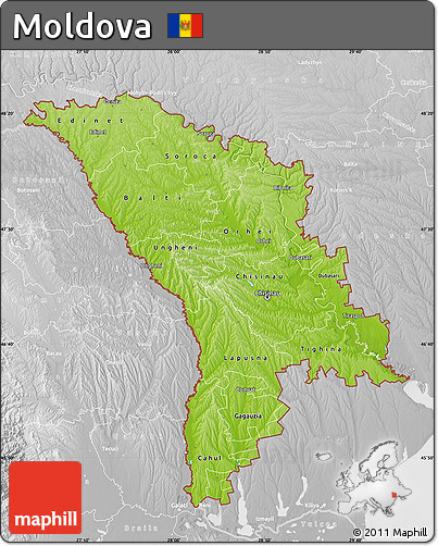 Physical Map of Moldova, lighten, desaturated