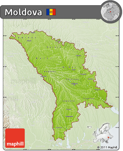Physical Map of Moldova, lighten