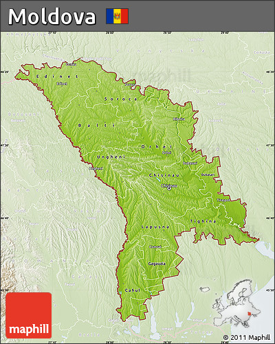 Physical Map of Moldova, lighten