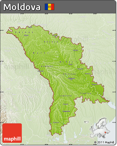 Physical Map of Moldova, lighten