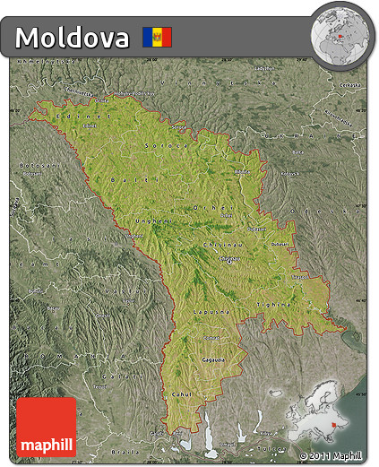 Satellite Map of Moldova, semi-desaturated