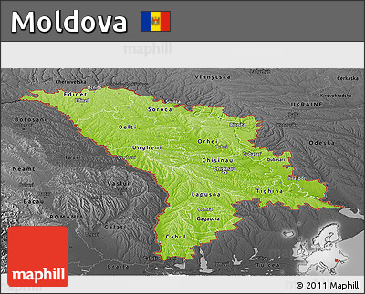 Physical Panoramic Map of Moldova, darken, desaturated