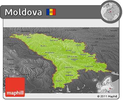 Physical Panoramic Map of Moldova, darken, desaturated