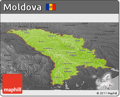 Physical Panoramic Map of Moldova, darken, desaturated