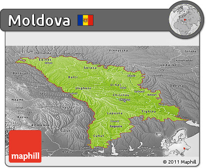 Physical Panoramic Map of Moldova, desaturated