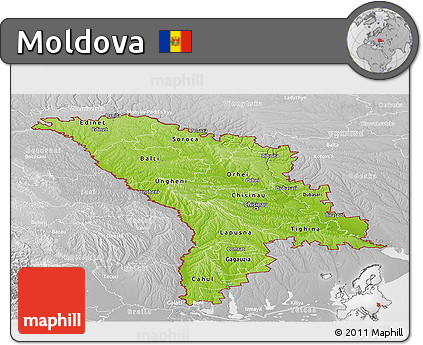 Physical Panoramic Map of Moldova, lighten, desaturated