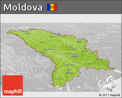 Physical Panoramic Map of Moldova, lighten, desaturated