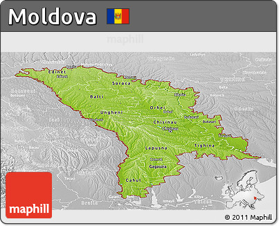 Physical Panoramic Map of Moldova, lighten, desaturated