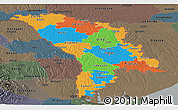 Political Panoramic Map of Moldova, darken, semi-desaturated