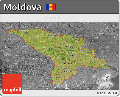 Satellite Panoramic Map of Moldova, desaturated