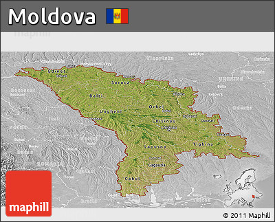 Satellite Panoramic Map of Moldova, lighten, desaturated