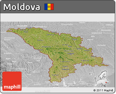 Satellite Panoramic Map of Moldova, lighten, desaturated