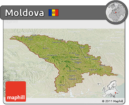 Satellite Panoramic Map of Moldova, lighten