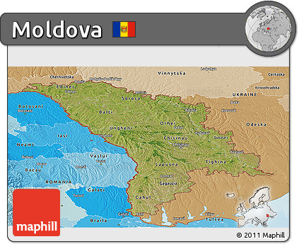 Satellite Panoramic Map of Moldova, political shades outside