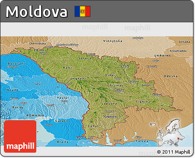 Satellite Panoramic Map of Moldova, political shades outside
