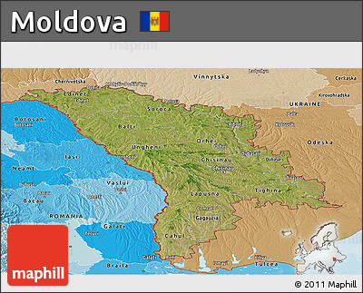 Satellite Panoramic Map of Moldova, political shades outside
