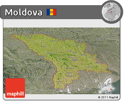 Satellite Panoramic Map of Moldova, semi-desaturated