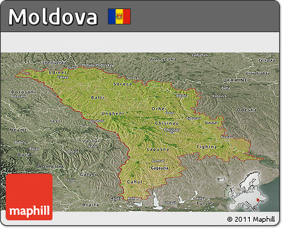 Satellite Panoramic Map of Moldova, semi-desaturated
