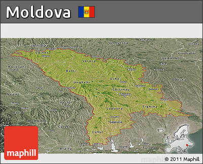 Satellite Panoramic Map of Moldova, semi-desaturated
