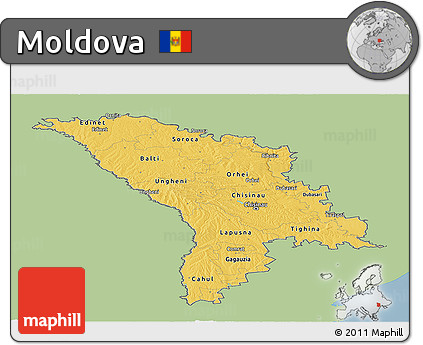 Savanna Style Panoramic Map of Moldova, single color outside