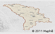 Shaded Relief Panoramic Map of Moldova, lighten, desaturated