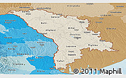 Shaded Relief Panoramic Map of Moldova, political shades outside