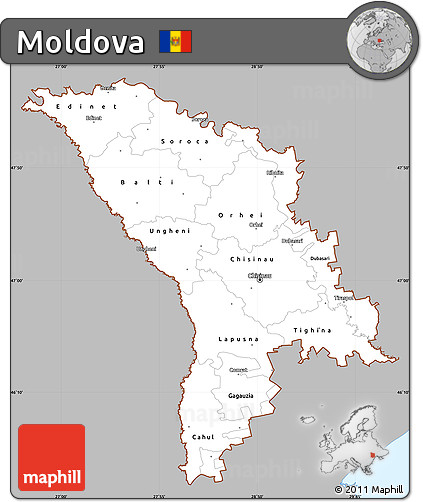 Gray Simple Map of Moldova, single color outside