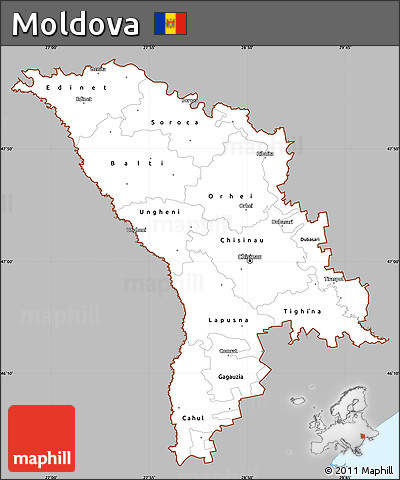 Gray Simple Map of Moldova, single color outside