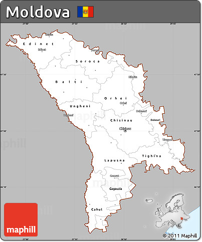 Gray Simple Map of Moldova, single color outside