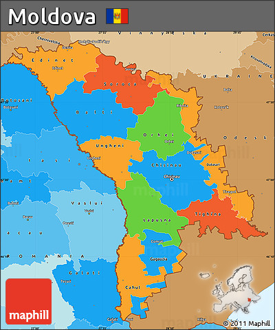 Political Simple Map of Moldova, political shades outside