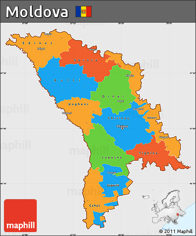 Political Simple Map of Moldova, single color outside